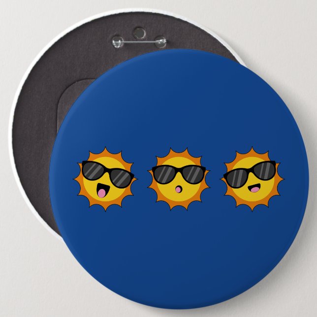 Kawaii Sun with Sunglasses Happy Emoji Faces Button (Front & Back)