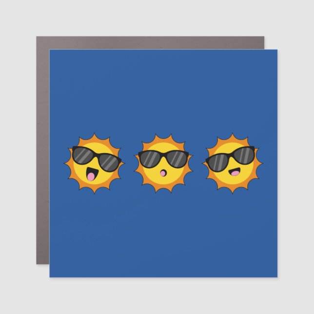 Kawaii Sun with Sunglasses Happy Emoji Faces Car Magnet (Front)