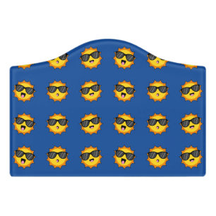 Kawaii Sun with Sunglasses Happy Emoji Faces Door Sign