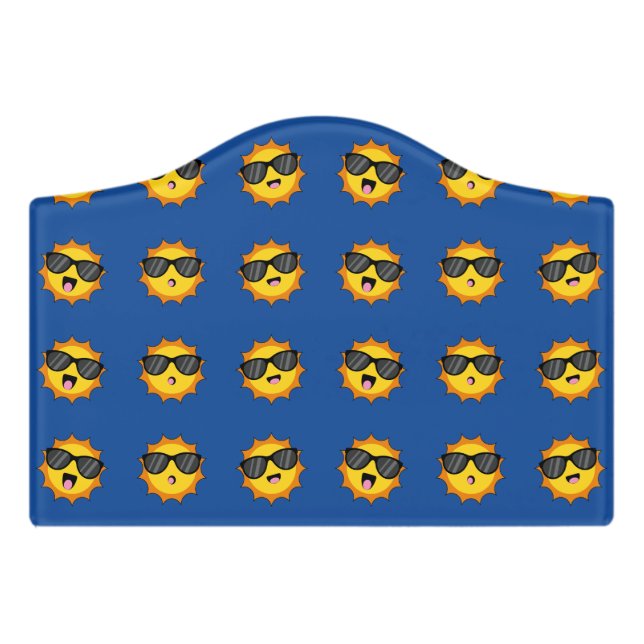 Kawaii Sun with Sunglasses Happy Emoji Faces Door Sign (Small Crest Front)