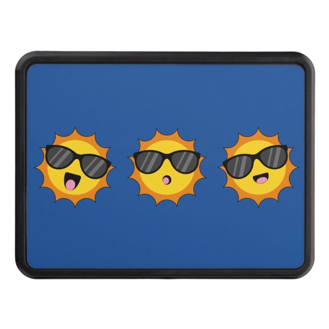 Kawaii Sun with Sunglasses Happy Emoji Faces Hitch Cover (Front)