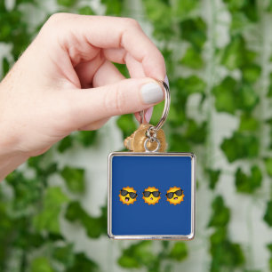 Kawaii Sun with Sunglasses Happy Emoji Faces Keychain