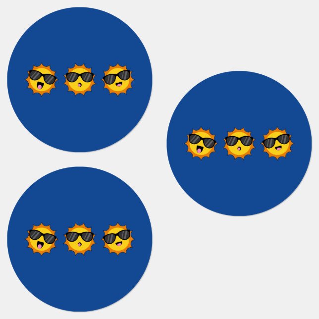 Kawaii Sun with Sunglasses Happy Emoji Faces Labels (Group)