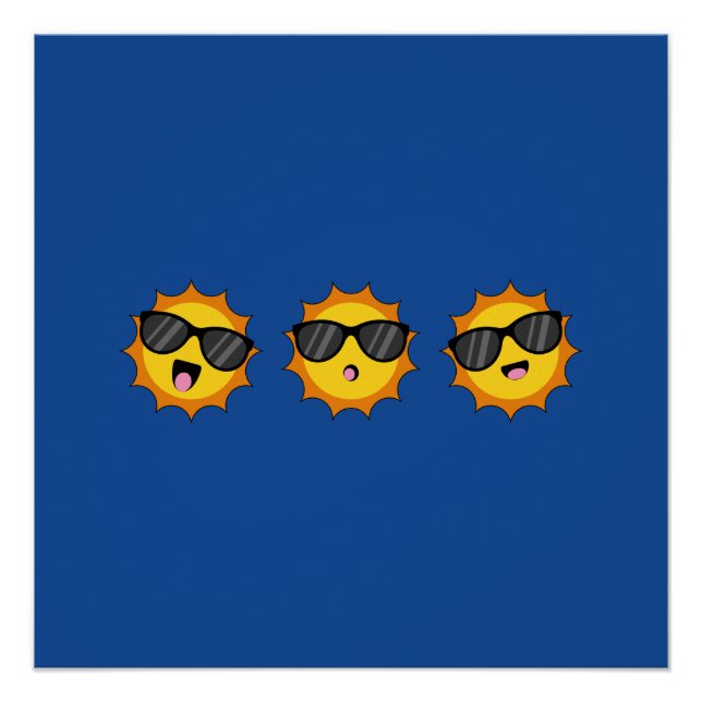 Kawaii Sun with Sunglasses Happy Emoji Faces Poster (Front)