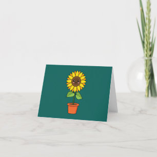 Kawaii Sunflower Plant in a Pot   Add Text Letterpress Thank You Card