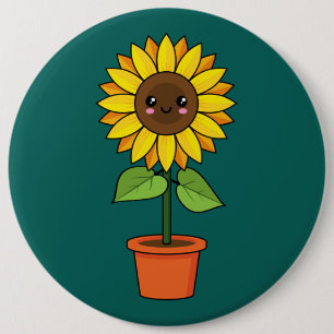 Kawaii Sunflower Plant in a Pot Button