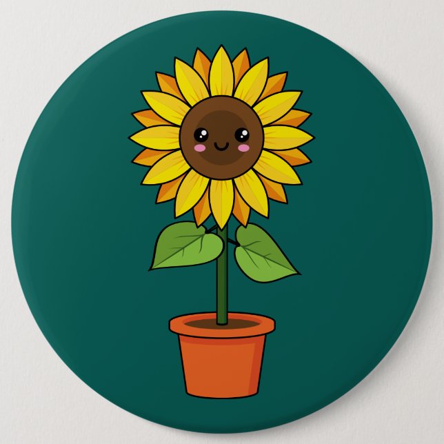 Kawaii Sunflower Plant in a Pot Button (Front)