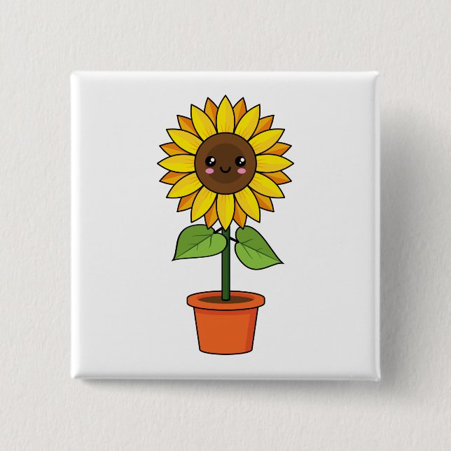 Kawaii Sunflower Plant in a Pot Button (Front)