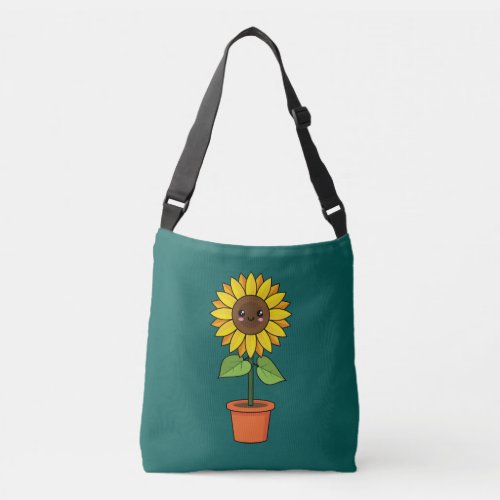 Kawaii Sunflower Plant in a Pot Crossbody Bag