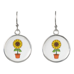 Kawaii Sunflower Plant in a Pot Earrings