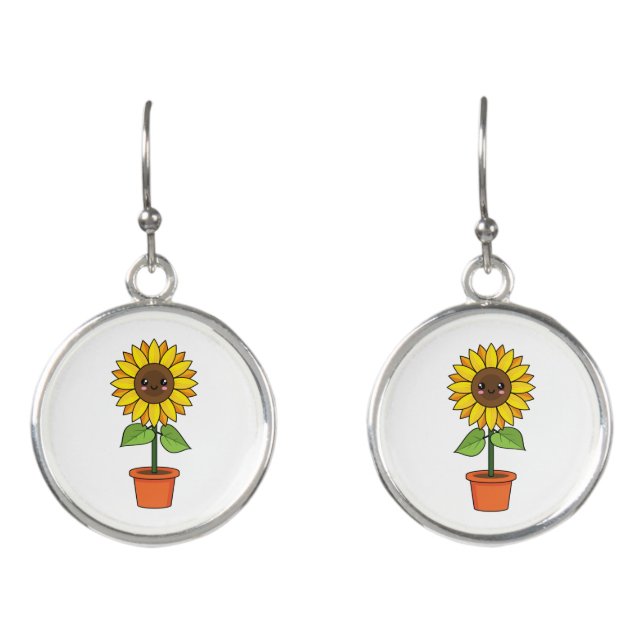 Kawaii Sunflower Plant in a Pot Earrings (Front)