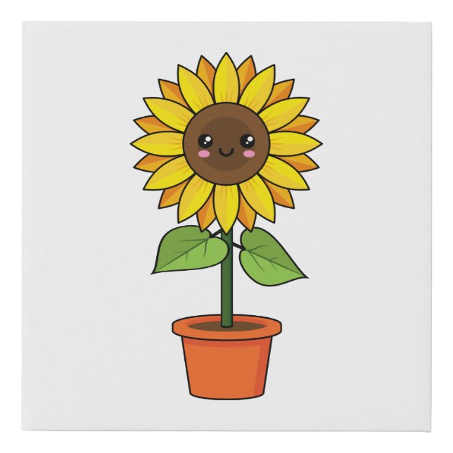 Kawaii Sunflower Plant in a Pot Faux Canvas Print (Front)