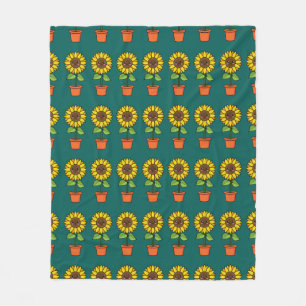 Kawaii Sunflower Plant in a Pot Fleece Blanket