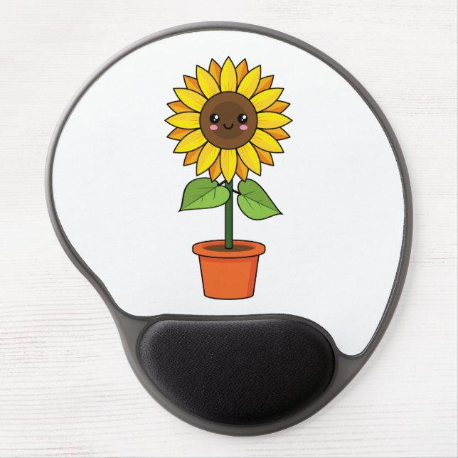 Kawaii Sunflower Plant in a Pot Gel Mouse Pad (Front)