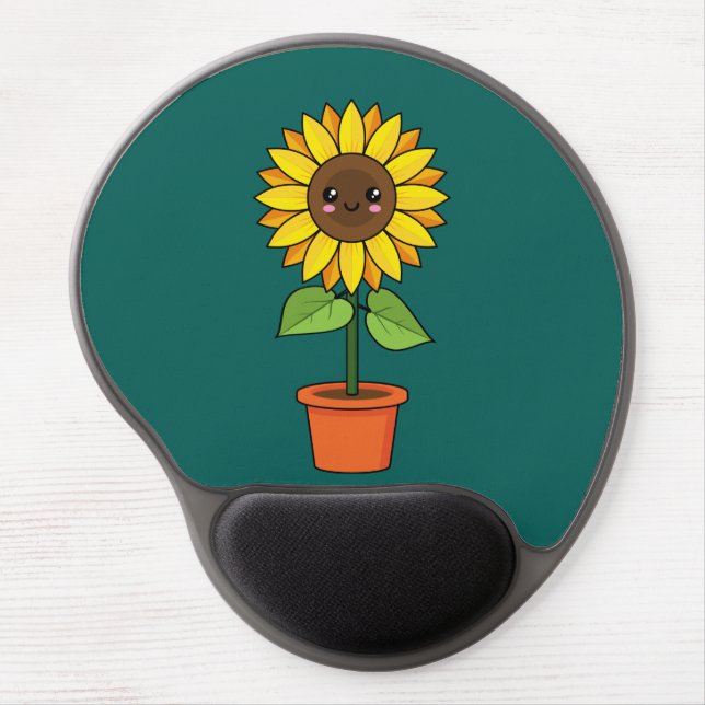 Kawaii Sunflower Plant in a Pot Gel Mouse Pad (Front)