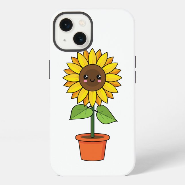 Kawaii Sunflower Plant in a Pot Iphone Case (Back)