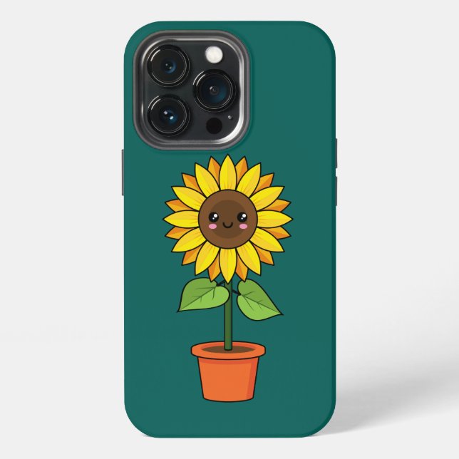 Kawaii Sunflower Plant in a Pot Iphone Case (Back)