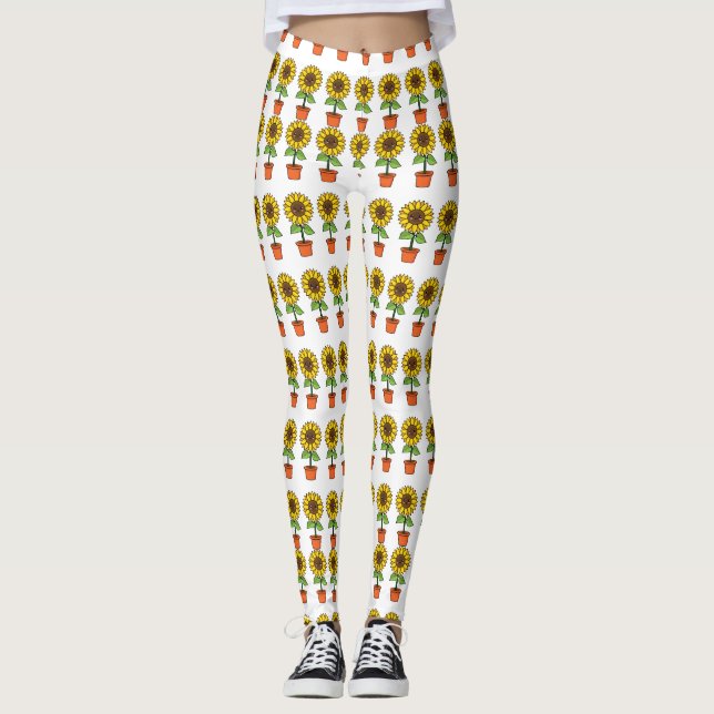 Kawaii Sunflower Plant in a Pot Leggings (Front)