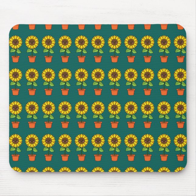 Kawaii Sunflower Plant in a Pot Mouse Pad (Front)