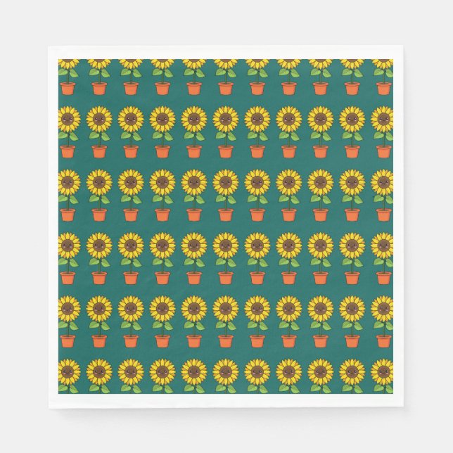 Kawaii Sunflower Plant in a Pot Napkins (Front)