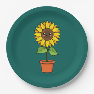 Kawaii Sunflower Plant in a Pot Paper Plates