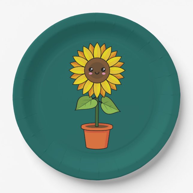 Kawaii Sunflower Plant in a Pot Paper Plates (Front)