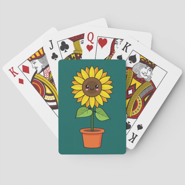 Kawaii Sunflower Plant in a Pot Poker Cards (Back)