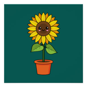 Kawaii Sunflower Plant in a Pot Poster
