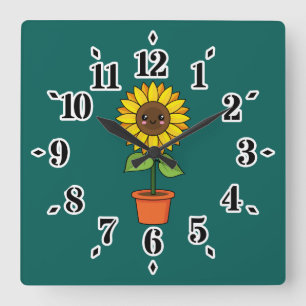 Kawaii Sunflower Plant in a Pot Square Wall Clock