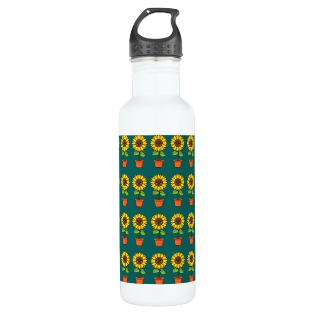 Kawaii Sunflower Plant in a Pot Stainless Steel Water Bottle (Front)