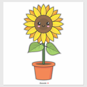 Kawaii Sunflower Plant in a Pot Sticker