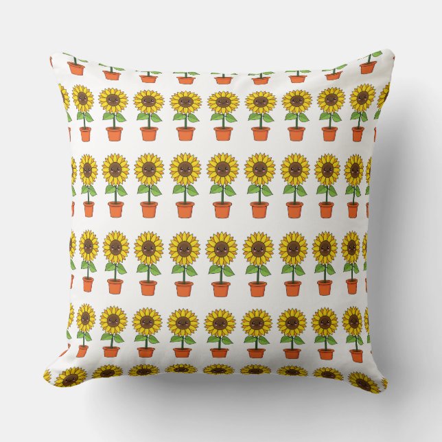 Kawaii Sunflower Plant in a Pot Throw Pillow (Front)