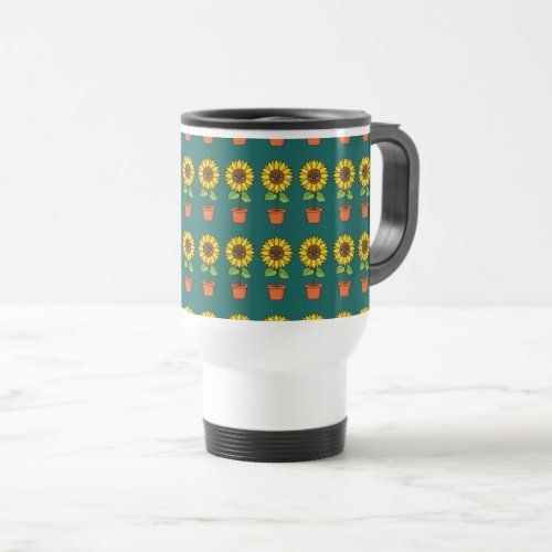 Kawaii Sunflower Plant in a Pot Travel Mug