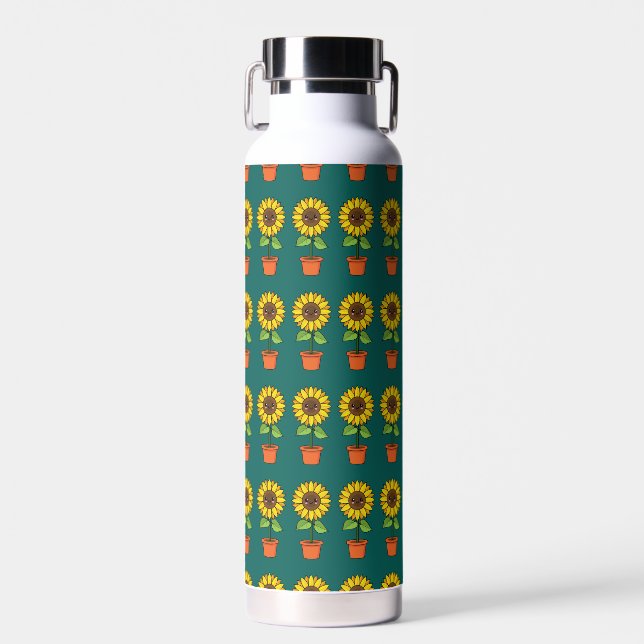 Kawaii Sunflower Plant in a Pot Water Bottle (Front)