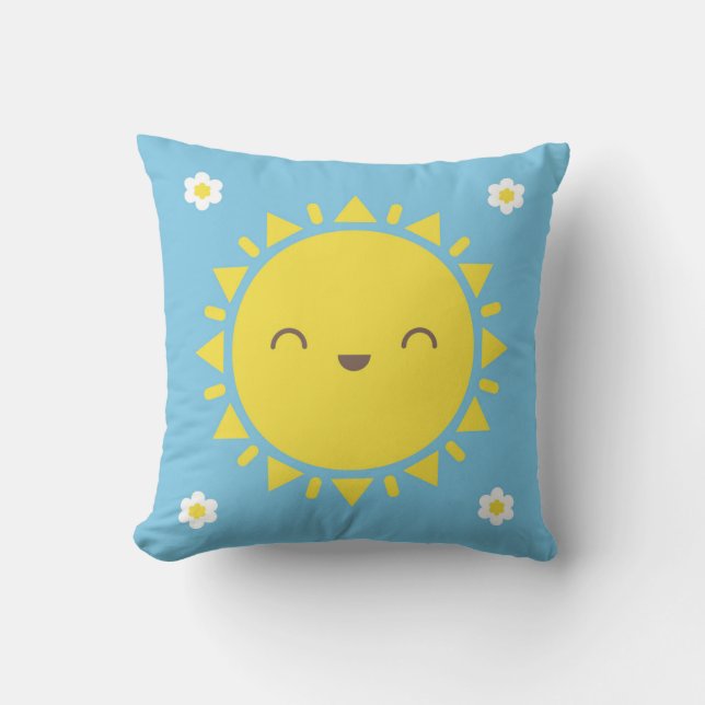 Kawaii Sunny Days Reversible Throw Pillow (Front)
