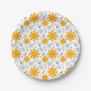 Kawaii Suns, Moons and Clouds Paper Plates