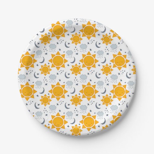 Kawaii Suns Moons and Clouds Paper Plates