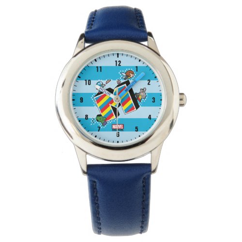 Kawaii Super Heroes on Striped M Watch