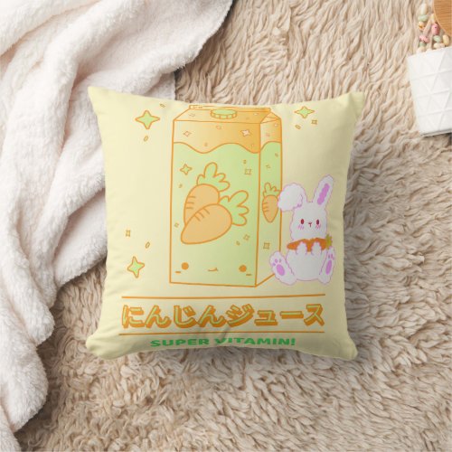 KAWAII SUPER VITAMIN CARROT JUICE RABBIT THROW PILLOW