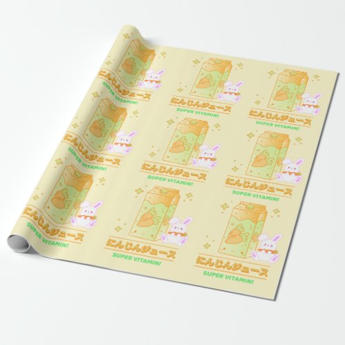 KAWAII SUPER VITAMIN CARROT JUICE RABBIT WRAPPING PAPER