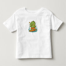 Kawaii Surfing Dinosaur for Kids T-Shirt 🦖🏄‍♂️✨