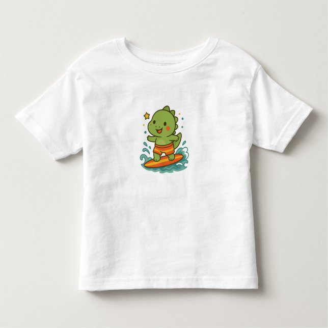 Kawaii Surfing Dinosaur for Kids T-Shirt 🦖🏄‍♂️✨ (Front)