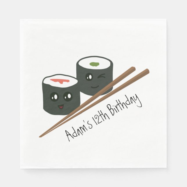 Kawaii Sushi Addict Cute Character Name Birthday  Napkins (Front)