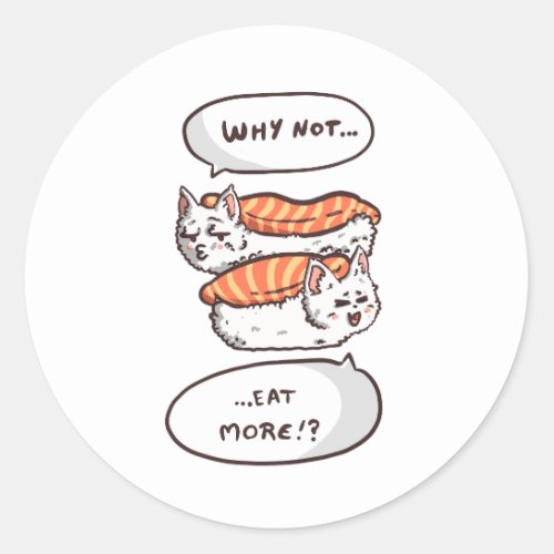 Kawaii sushi cat humor classic round sticker