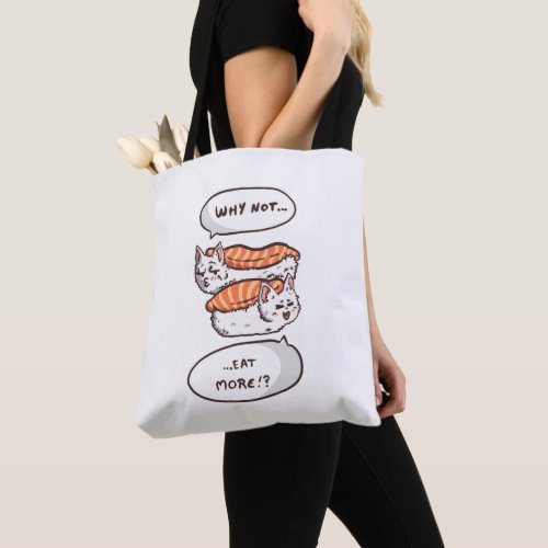 Kawaii sushi cat humor tote bag