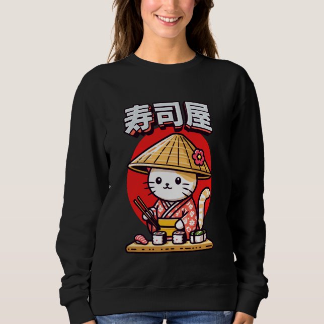 Kawaii Sushi Cat Japanese Food at Sushi Bar Cute A Sweatshirt (Front)
