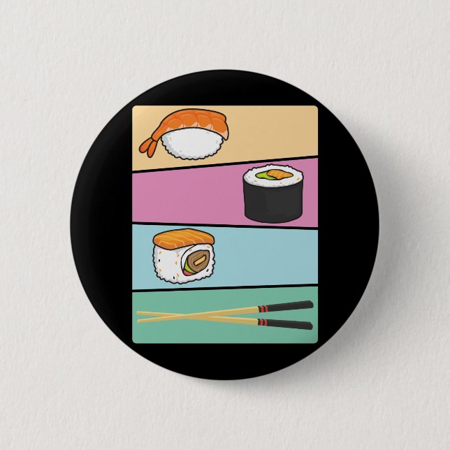 Kawaii Sushi Japanese Food Maki Nigiri Chopsticks Button (Front)
