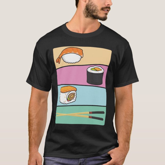 Kawaii Sushi Japanese Food Maki Nigiri Chopsticks T-Shirt (Front)