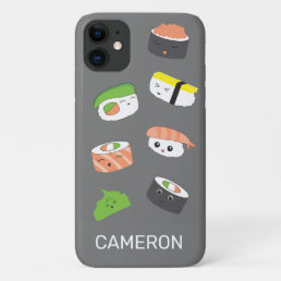 Kawaii Sushi Love: Customizable Grey Phone Case