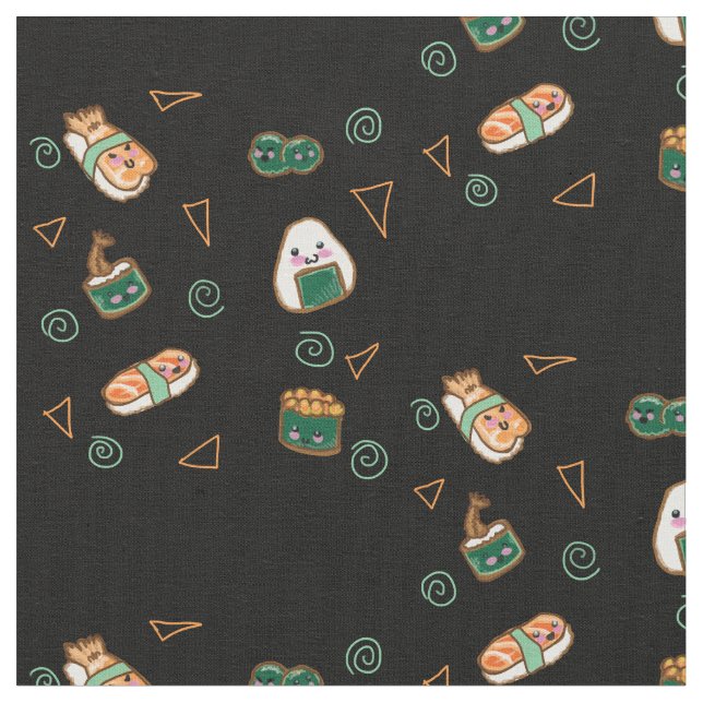 Kawaii Sushi Party Fabric (Close Up)